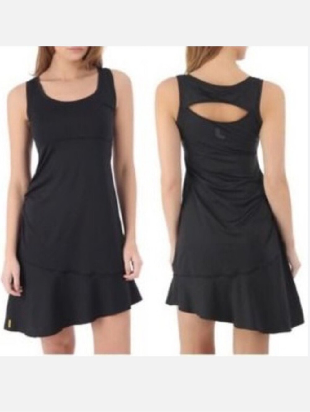 Lole Black Performance Sleeveless Mini Dress. Asymmetrical. Open Back.